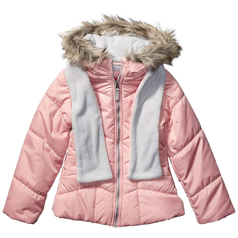 London Fog Girls Puffer Jacket with Scarf