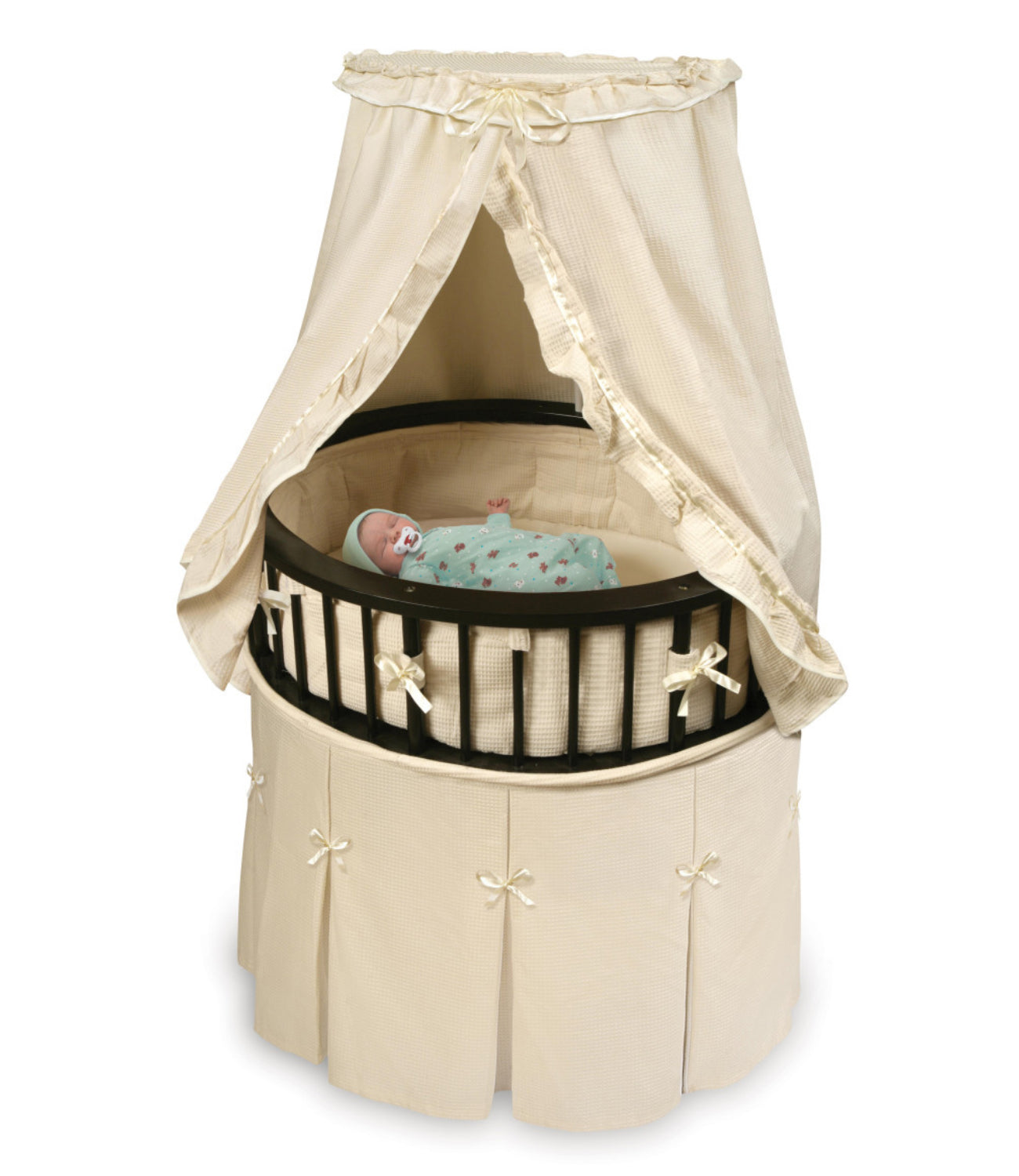 Badger Basket Elite Oval Baby Bassinet with Canopy – Espresso/Ecru