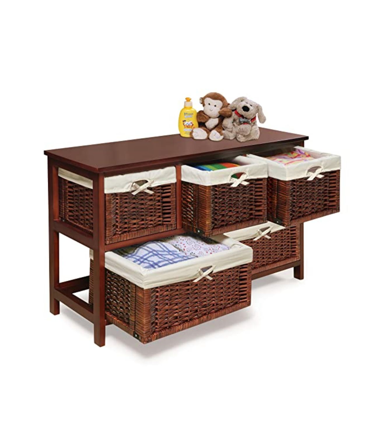 Badger Basket Five Drawer Storage Organization Unit with Lined Wicker Baskets- Cherry