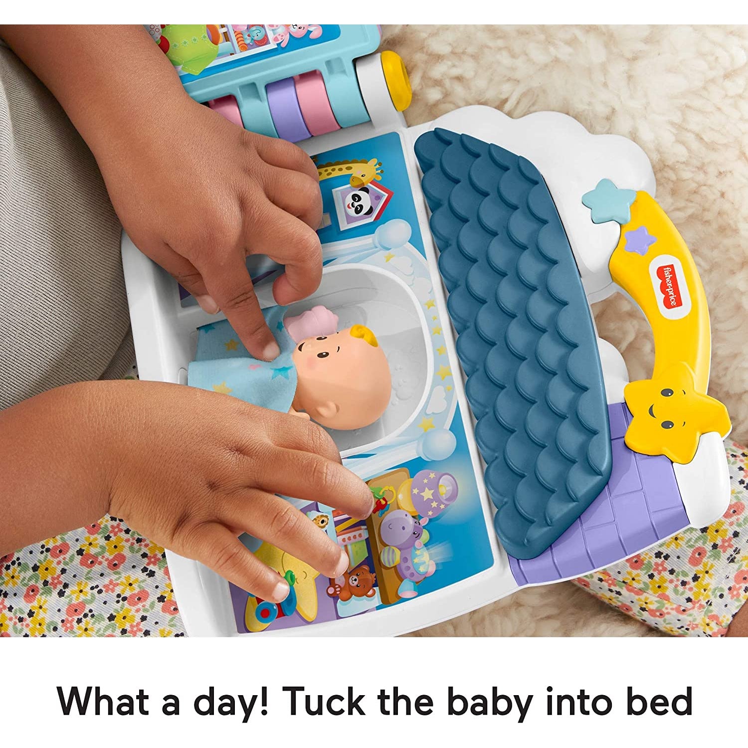 Fisher Price Little People Baby's Day Story Set, 2 in 1 book and playset with baby figure for toddle