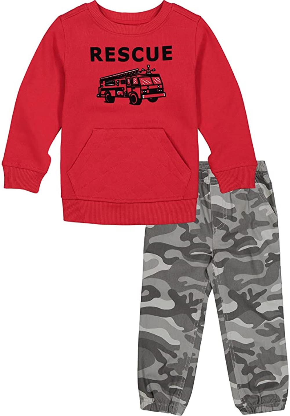 Kids Headquarters Boys Rescue Firetruck Crew Sweatshirt Camo Jogger Set