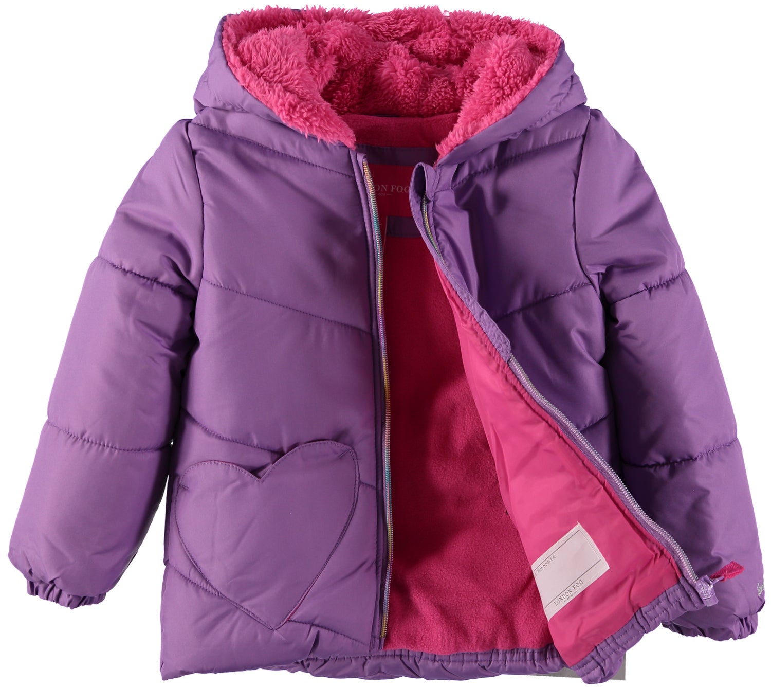 London Fog Girls 2T-4T Rainbow Heart Puffer Jacket