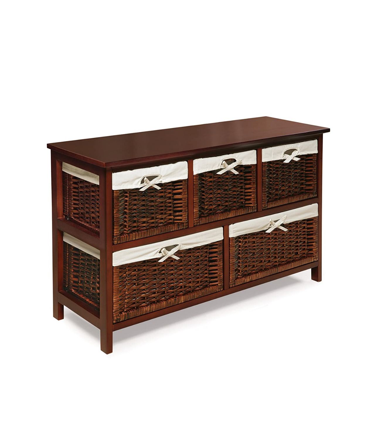 Badger Basket Five Drawer Storage Organization Unit with Lined Wicker Baskets- Cherry