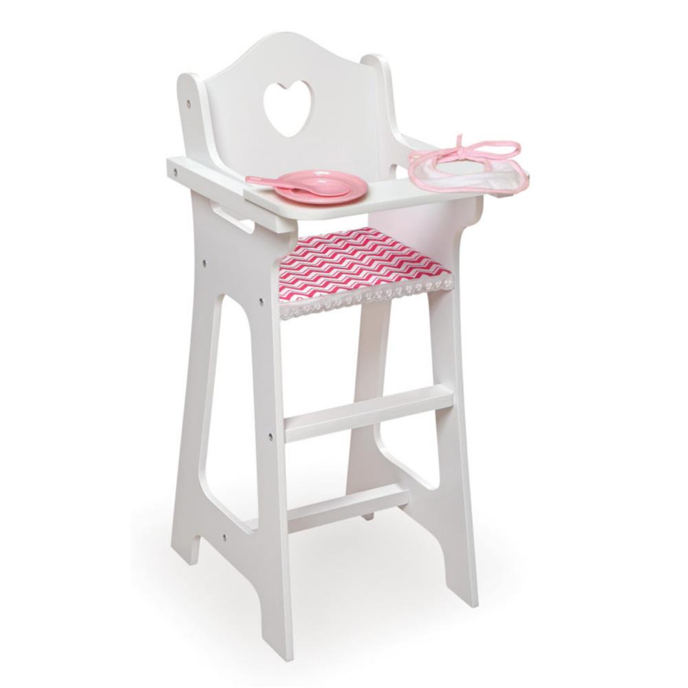 Badger Basket Doll High Chair with Accessories and Free Personalization Kit – White/Pink/Chevron