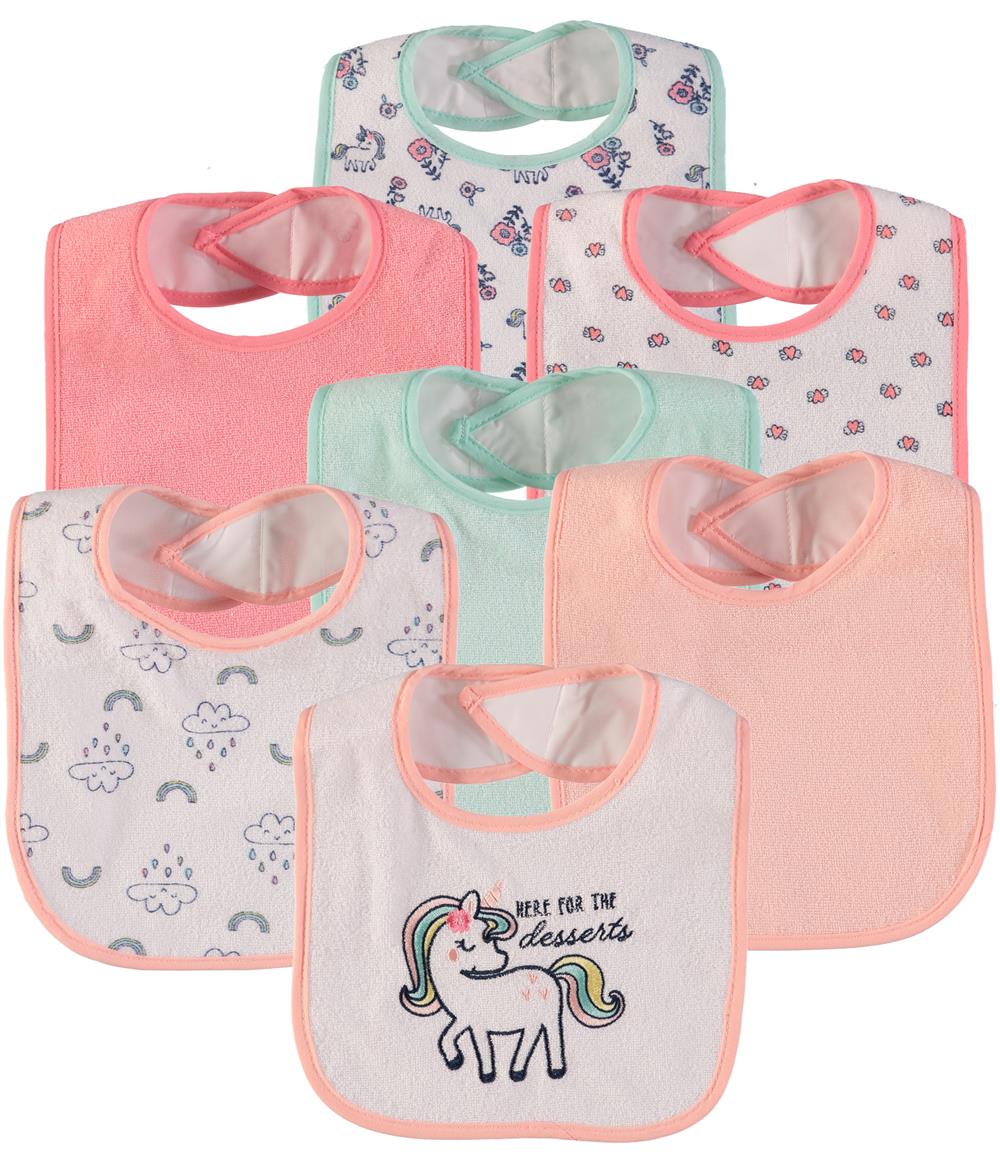 Bon Bebe Baby Girls 7-Pack Bibs with Waterproof Backing