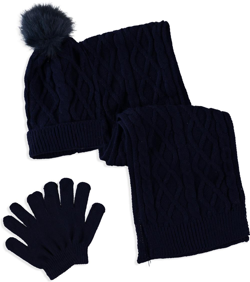 Connex Gear Womens Hat, Glove and Cable Scarf 3-Piece Set