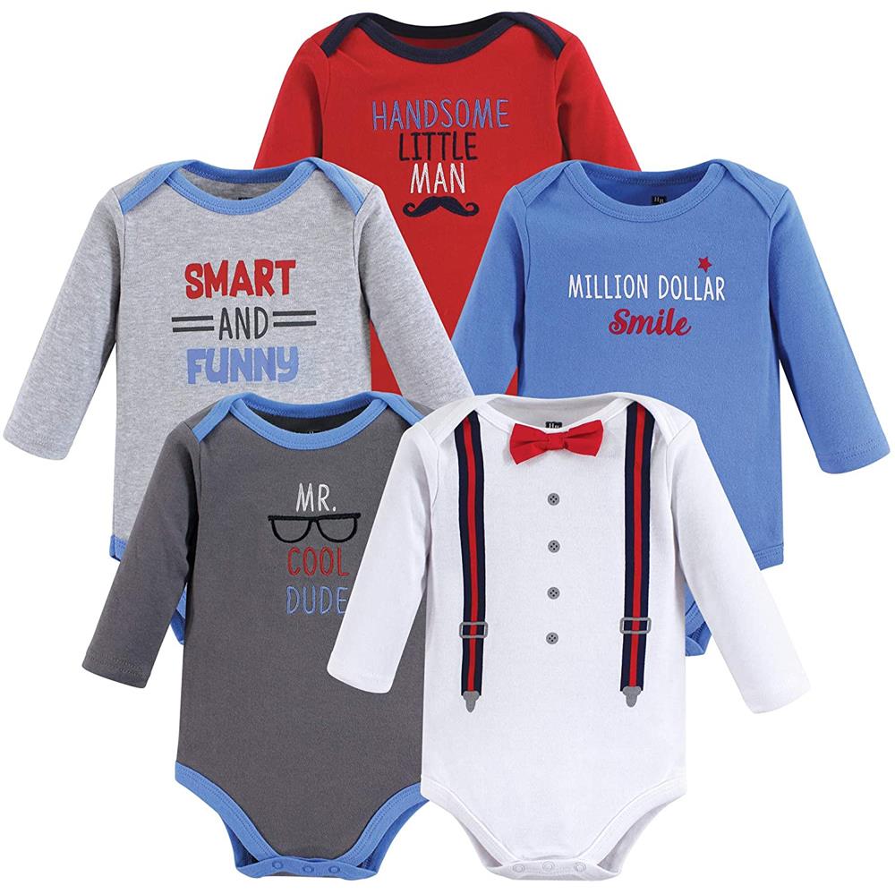 Hudson Baby Boys 0-24 Months 5-Pack Long Sleeve Bodysuits