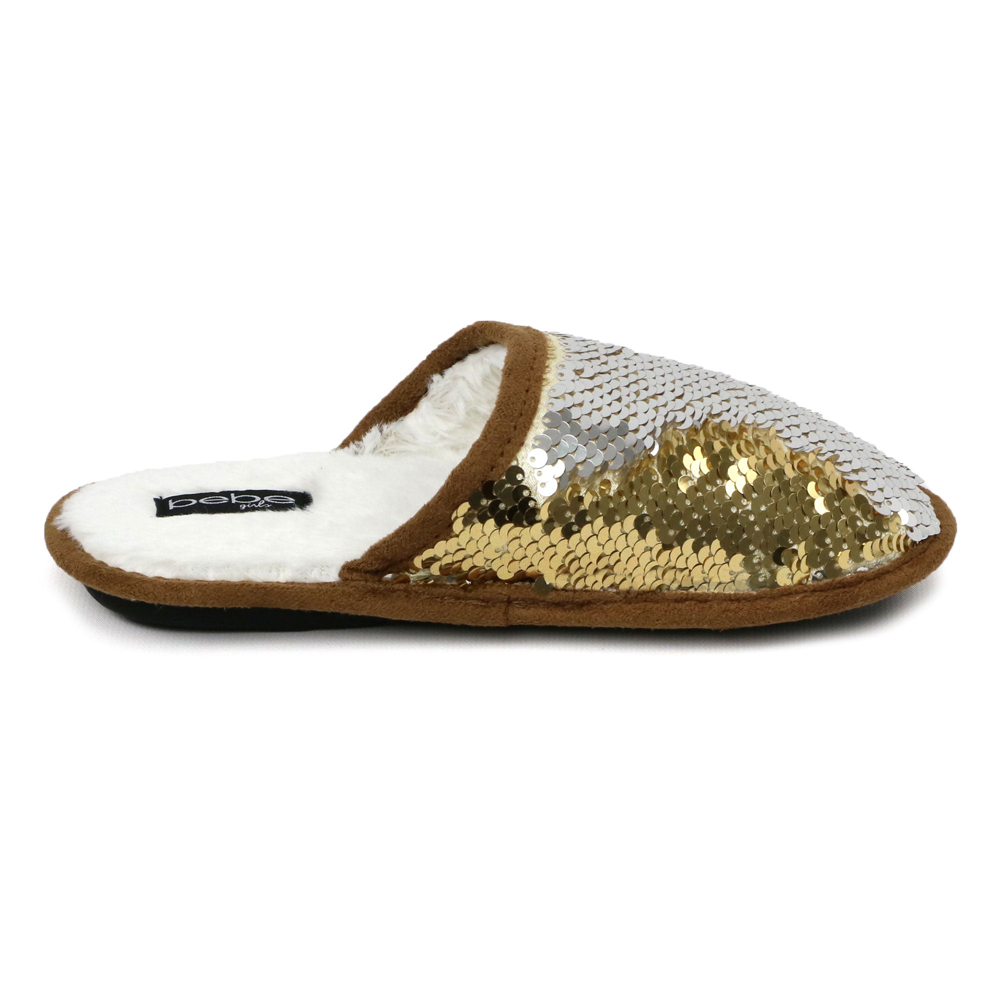 Bebe Girls Plush Flip Sequin Slippers (Little Kid)