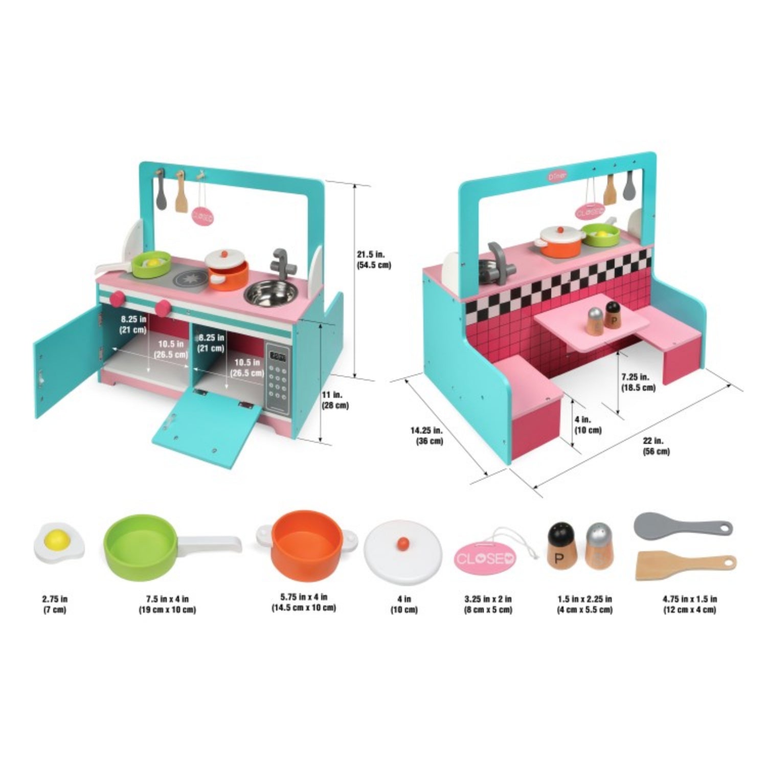 Badger Basket Retro Diner and Kitchen Doll Playset with Accessories