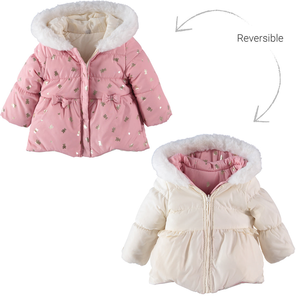 London Fog Girls 12-24 Months Foil Bow Reversible Jacket