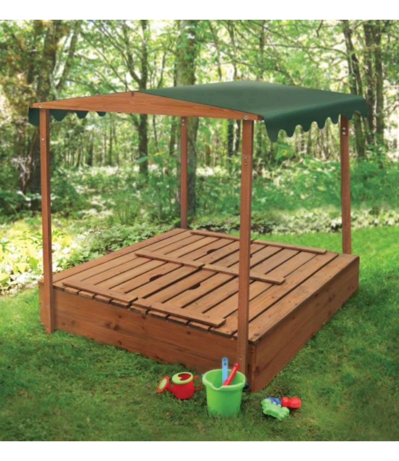 Badger Basket Covered Convertible Cedar Sandbox with Canopy and Two Bench Seats