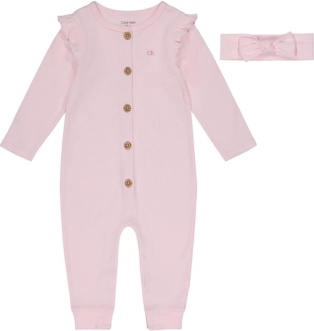 Calvin Klein Girls 12-24 Months Ruffle Coverall with Headband