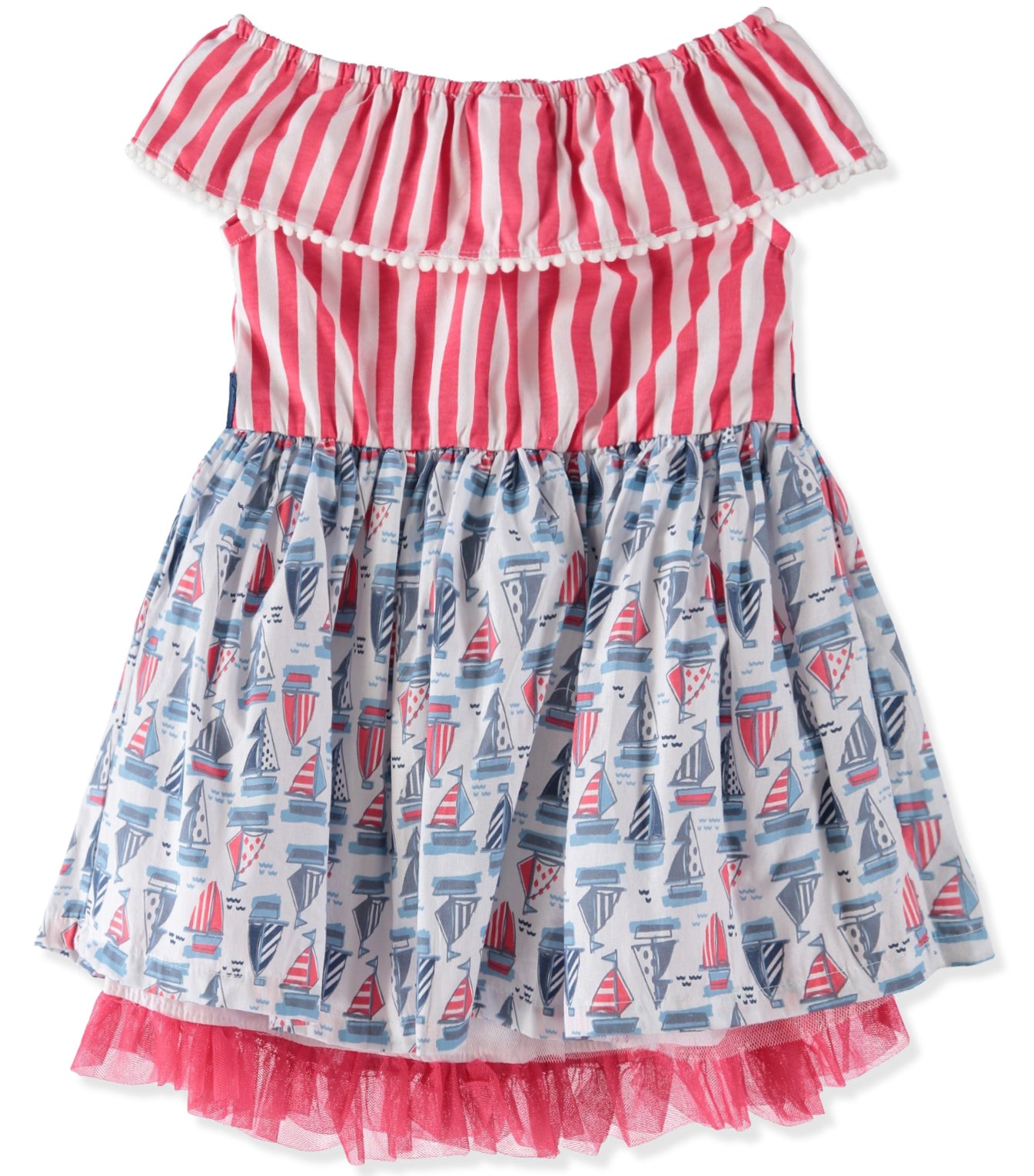 Little Lass Girls 12-24 Months Nautical Pom Dress