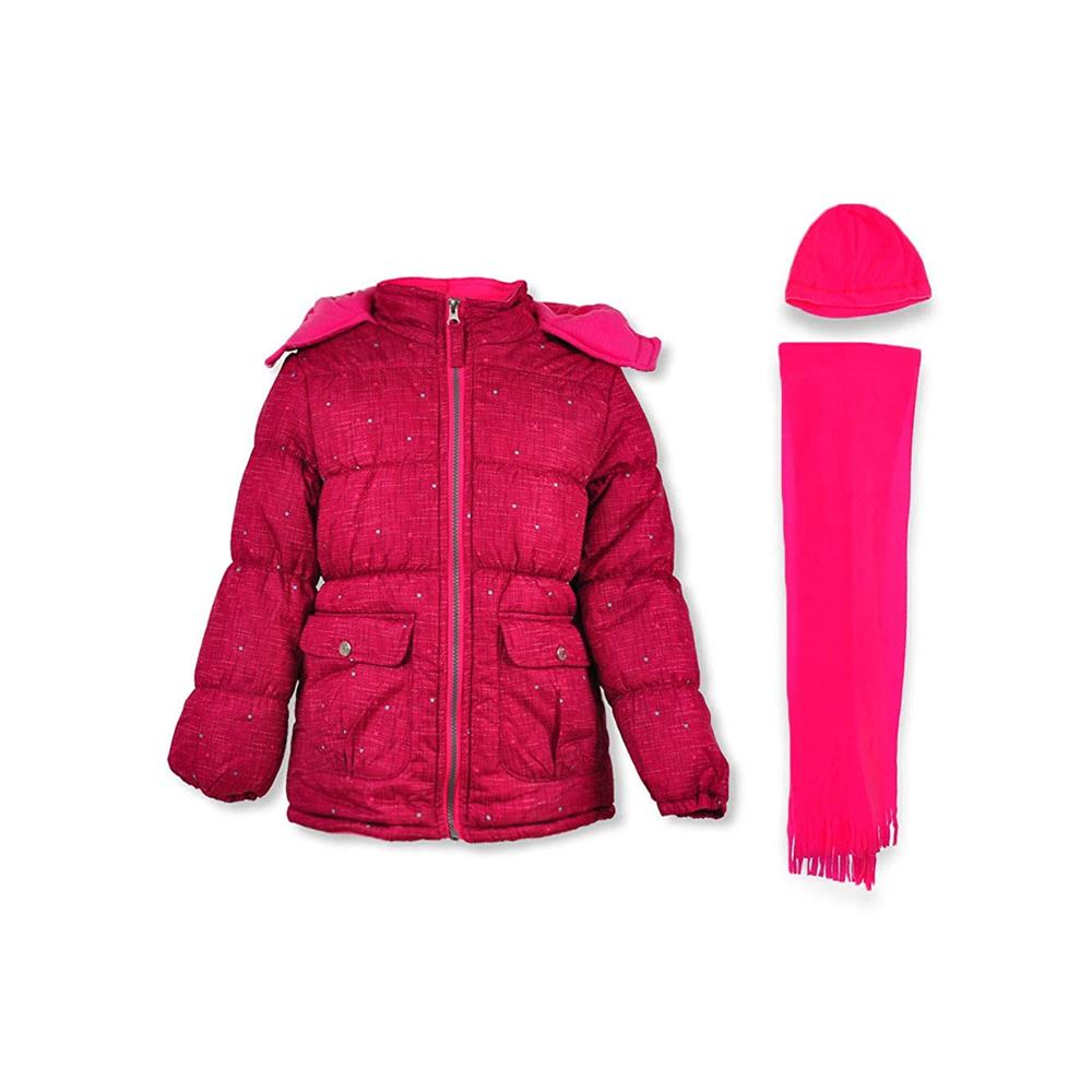 Pink Platinum Girls Puffer Jacket Hat Scarf Set