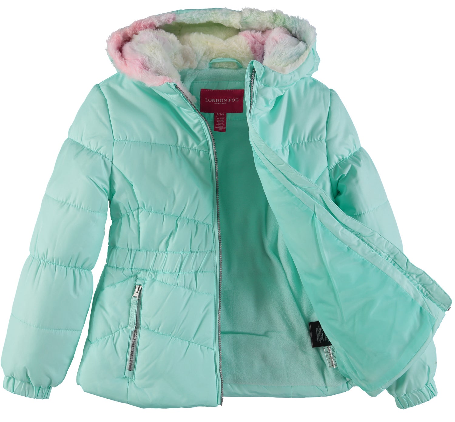 London Fog Girls 7-16 Puffer Jacket with Matching Tie Dye Headband