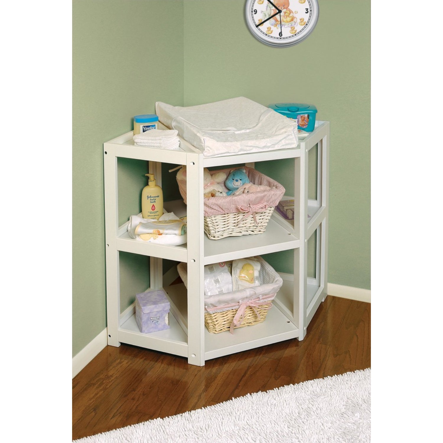 Badger Basket Diaper Corner Baby Changing Table – White