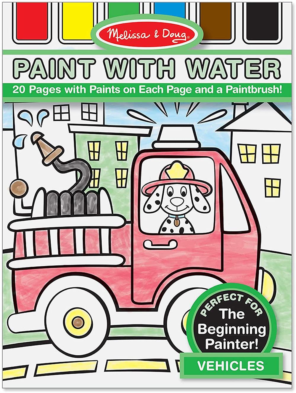 Melissa and Doug Paint With Water - Vehicles, 20 Perforated Pages With Spillproof Palettes