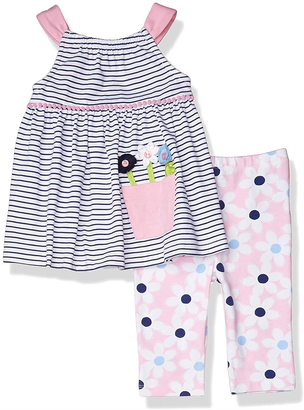 Kids Headquarters Girls 12-24 Months Stripe Floral Legging Set