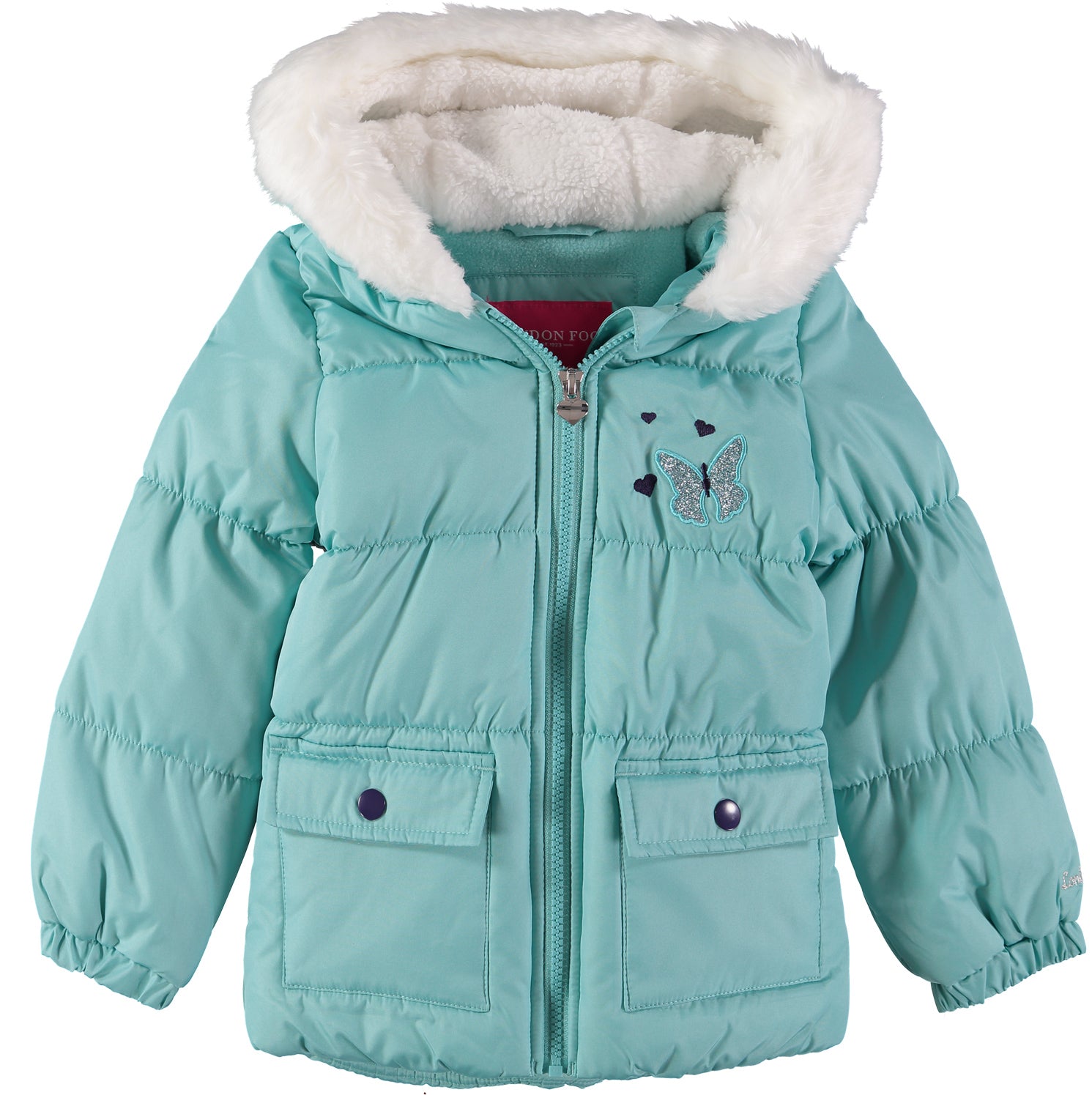 London Fog Girls 4-6X Butterfly Bubble Jacket with Hat