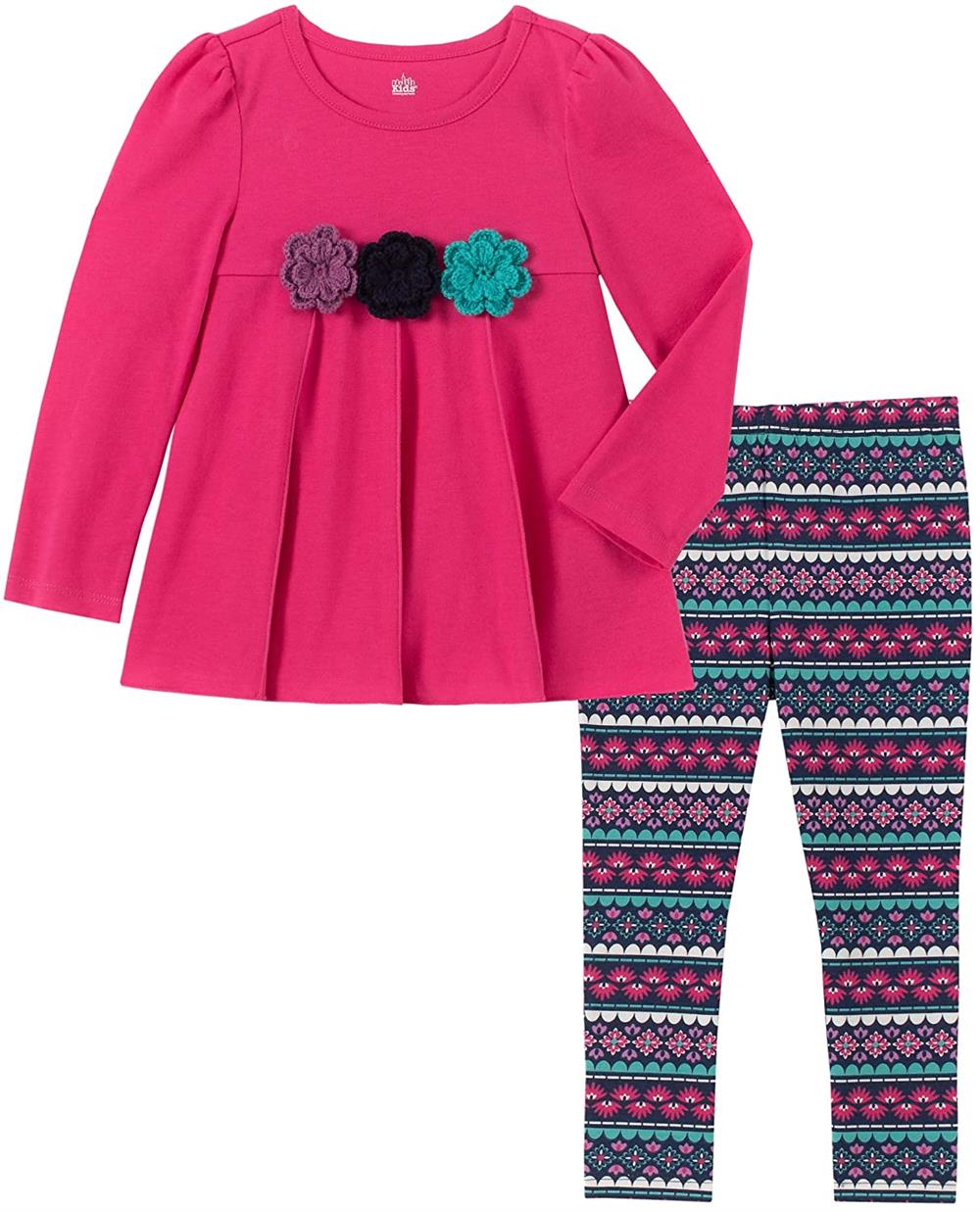 Kids Headquarters Crochet Flower Tunic Legging Set