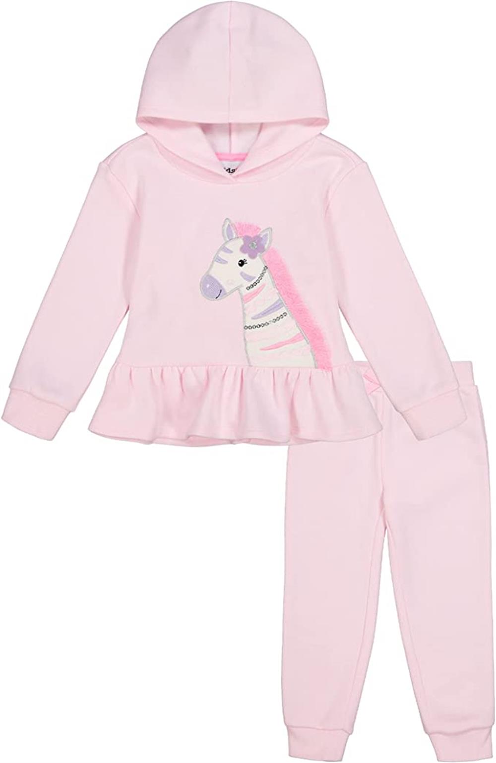 Kids Headquarters Girls Fleece Hooded Zebra Jog Set