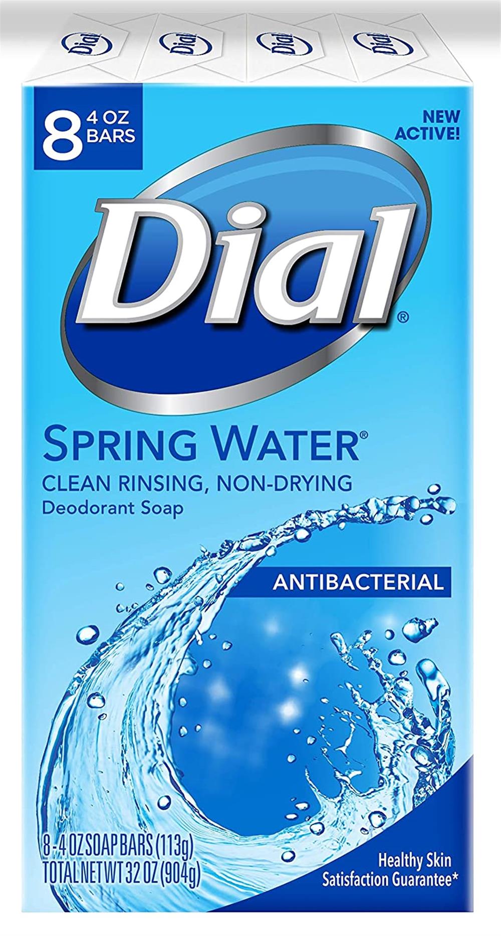 Dial Antibacterial Bar Soap, Spring Water, 4 Ounce, 8 Bars