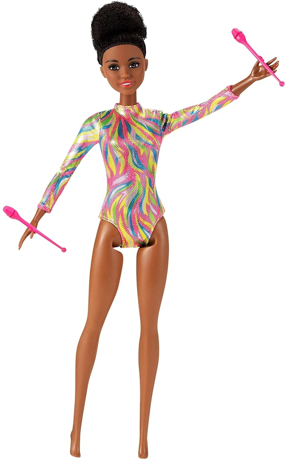 Barbie Rhythmic Gymnast with Colorful Metallic Leotard, 2 Batons & Ribbon Accessory