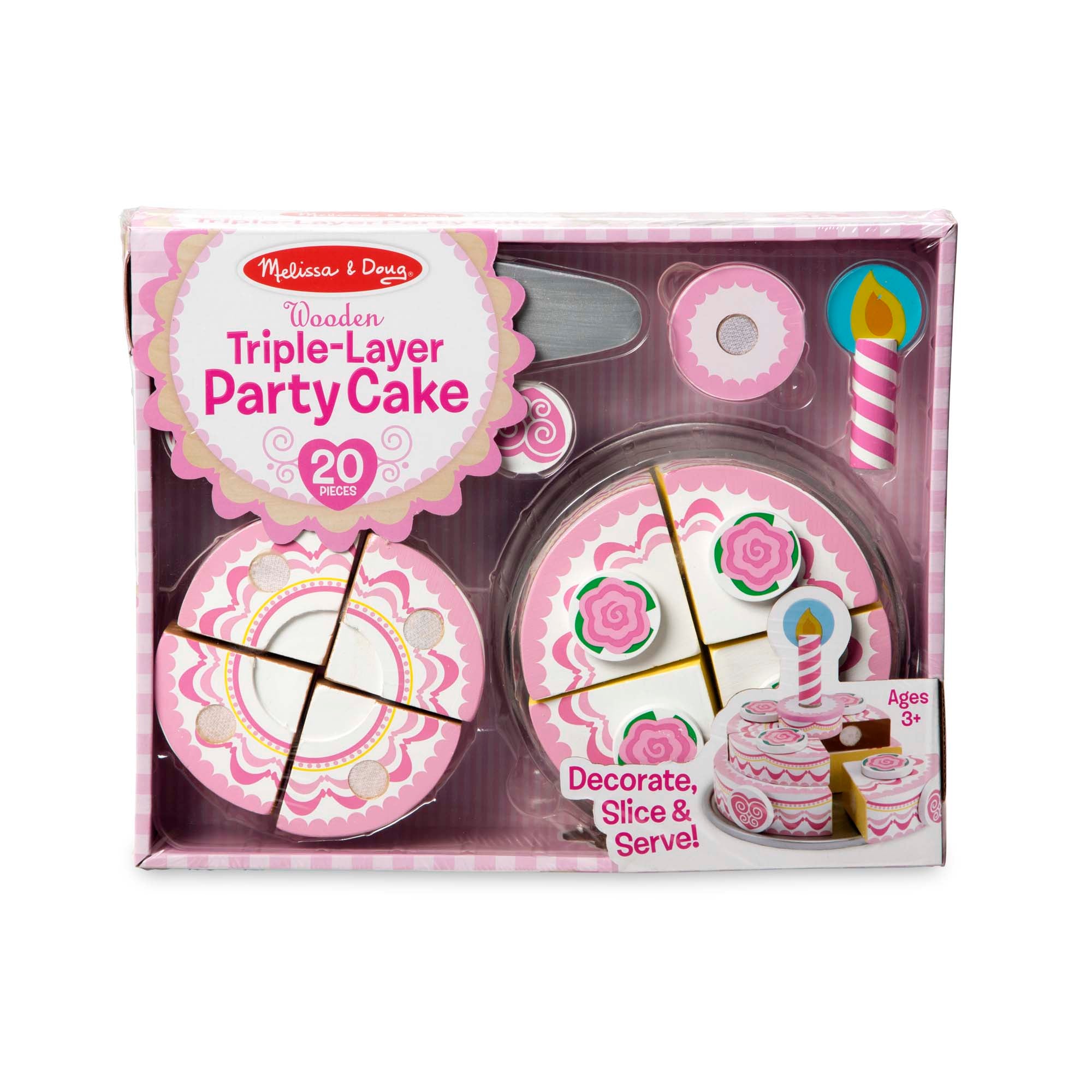 Melissa and Doug Triple-Layer Party Cake - Wooden Play Food