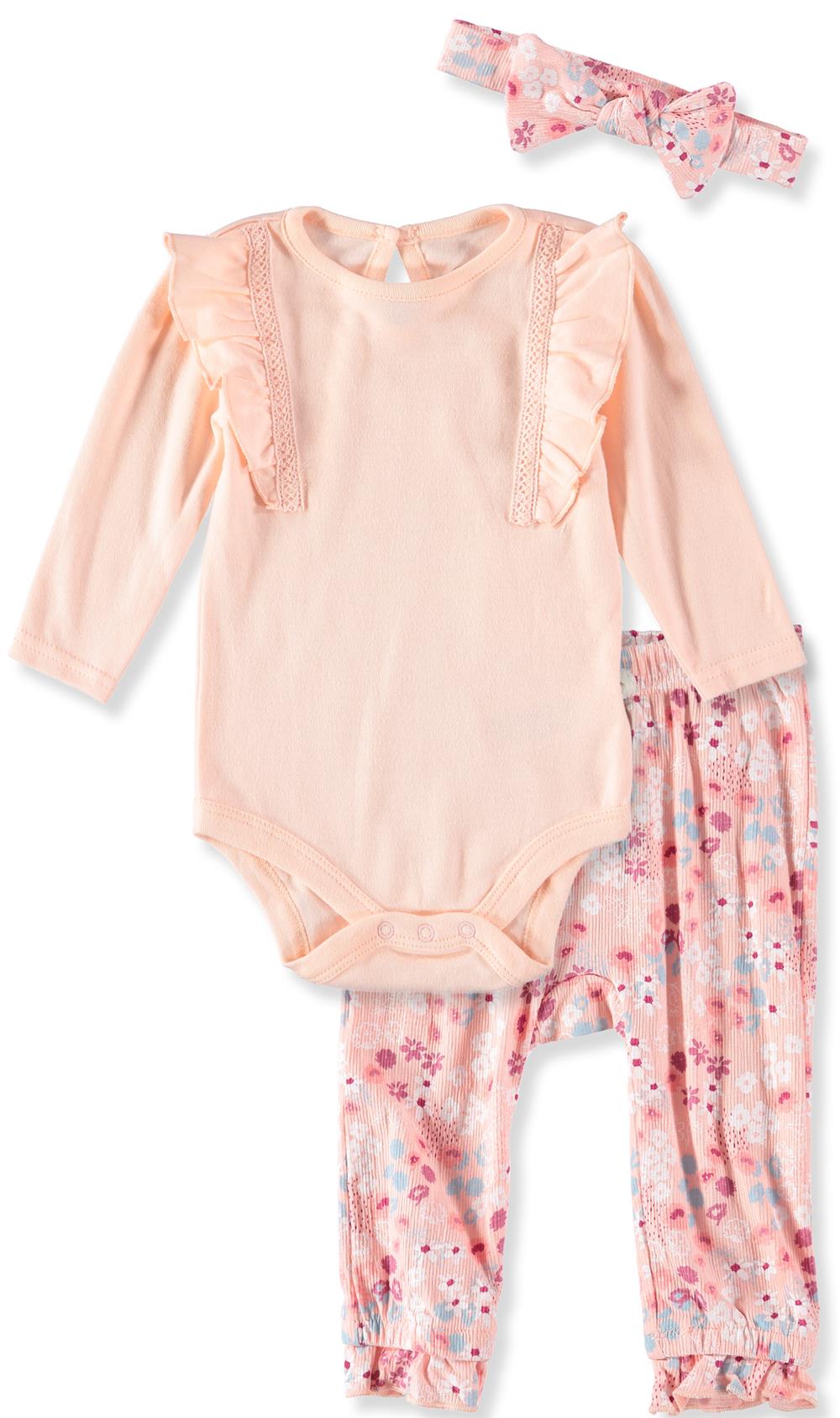 Rene Rofe Baby Girls 0-9 Months Floral Bodysuit Pant Set with Headband