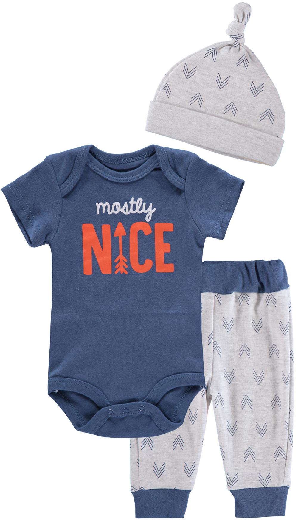 Bon Bebe Boys 0-9 Months Bodysuit Pant Set with Matching Hat