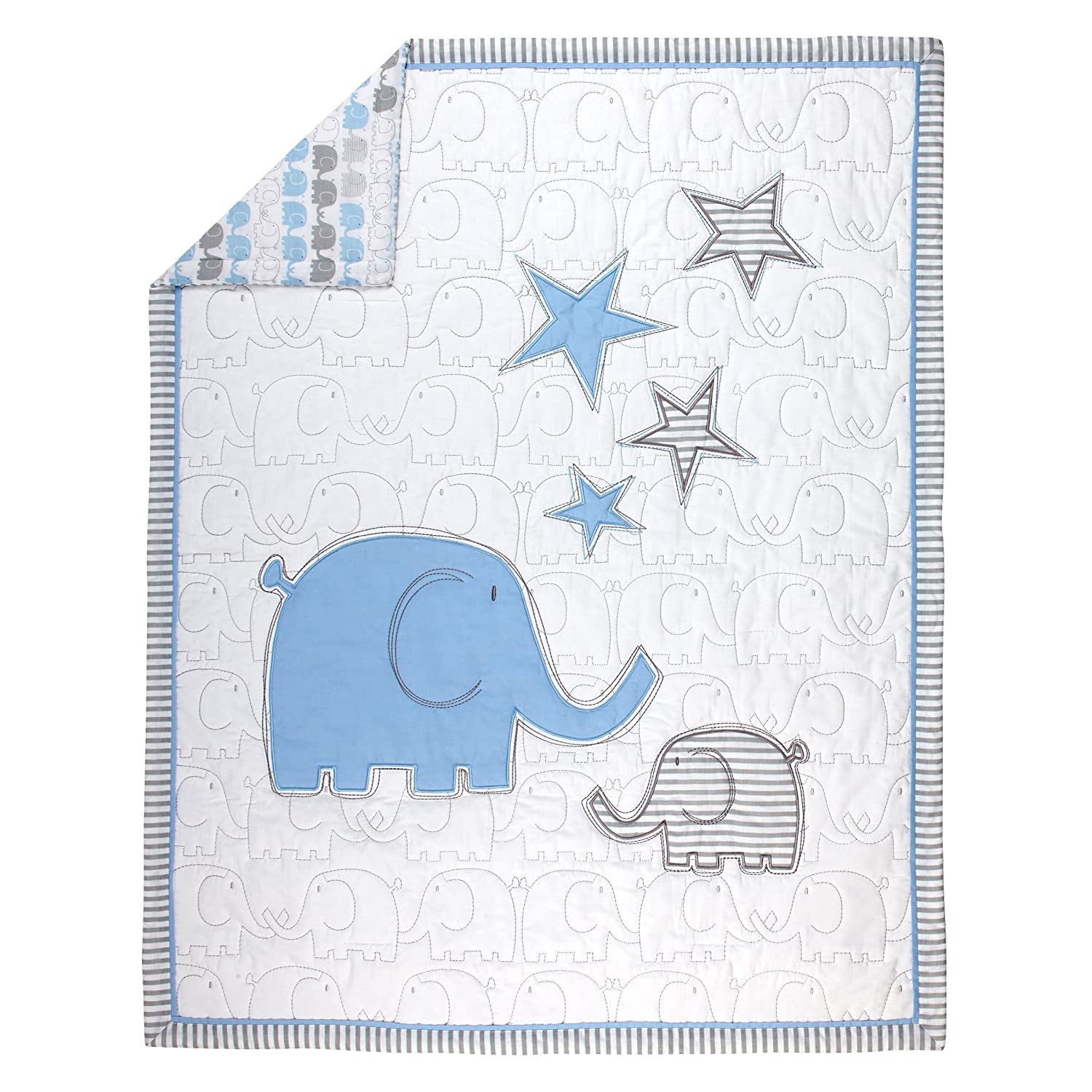 Zutano Elefant Blau Crib Set, White/Blue/Grey, 4 Count