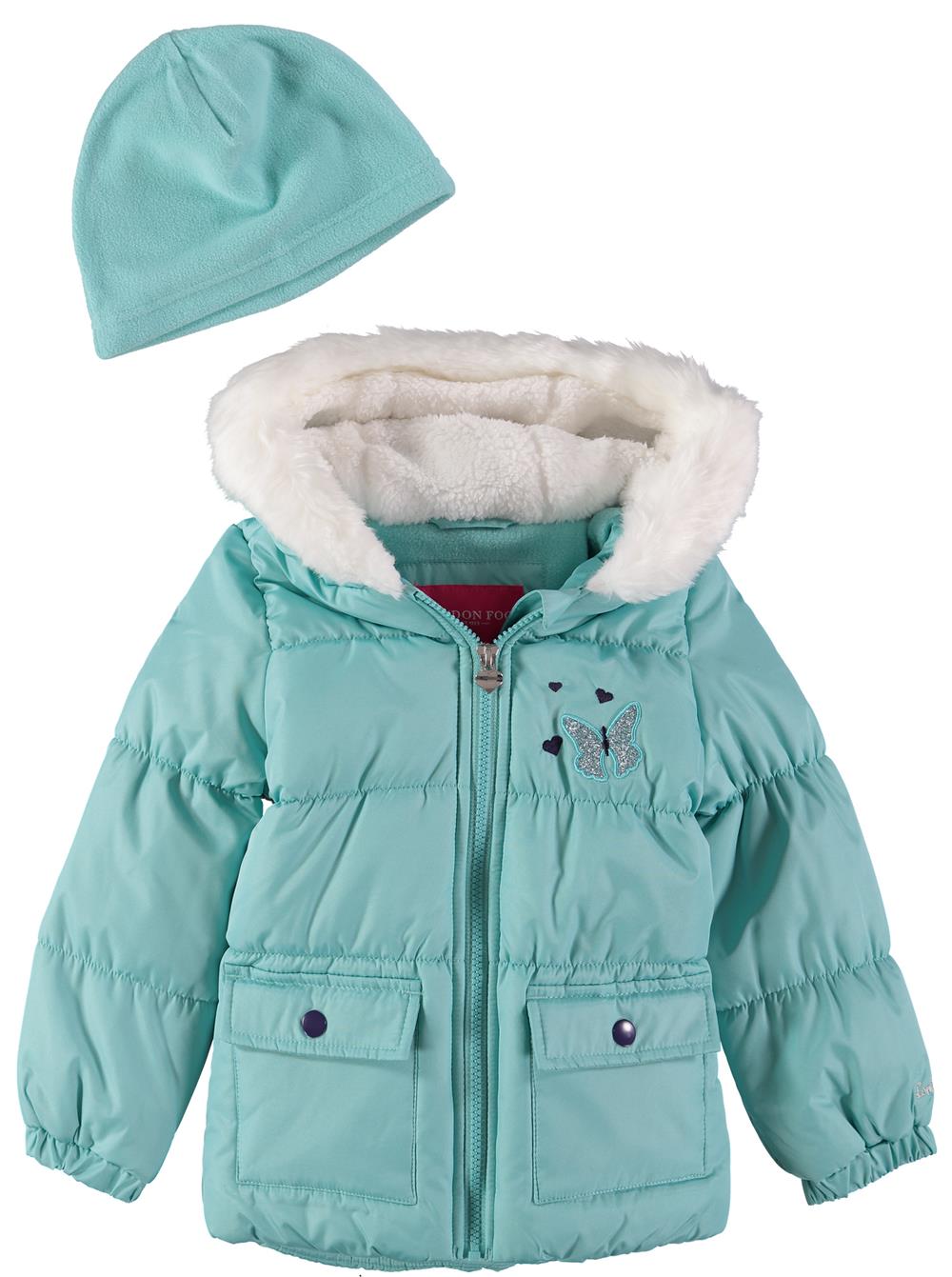 London Fog Girls 4-6X Butterfly Bubble Jacket with Hat