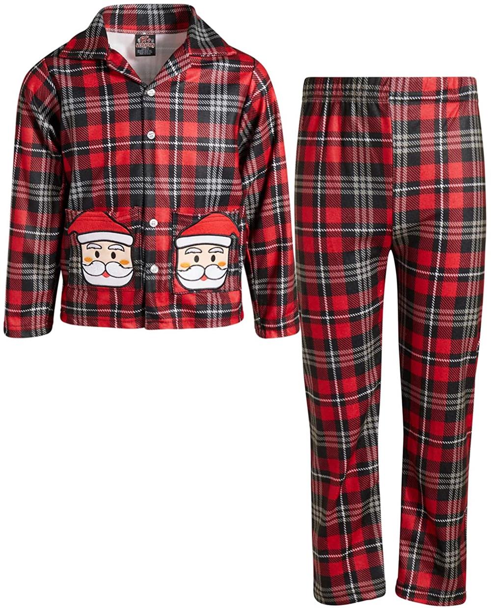 PJs & Presents Santa Plaid Coat Pajama Set