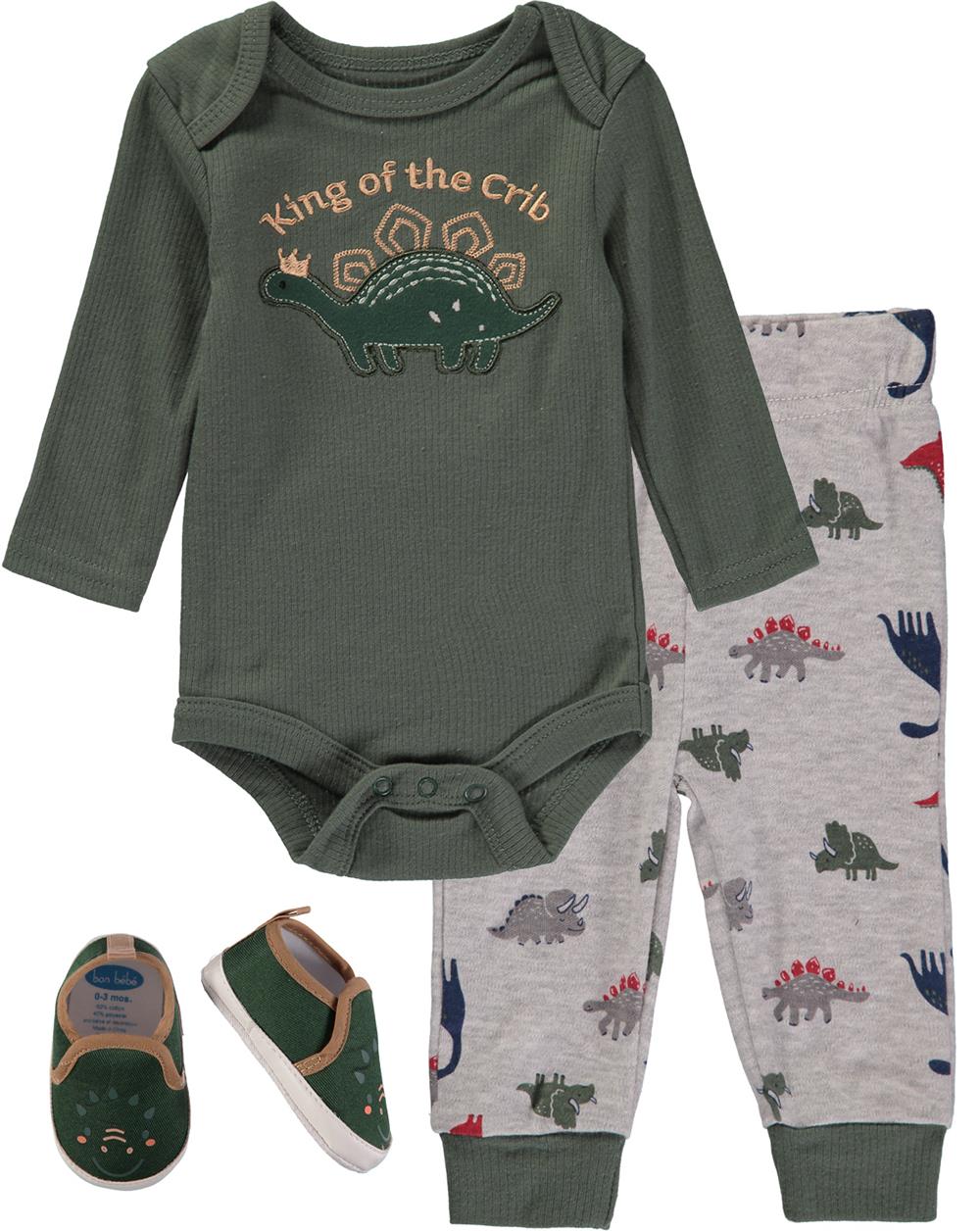 Bon Bebe Boys 0-9 Months Dinosaur Bodysuit Pant Set with Shoes