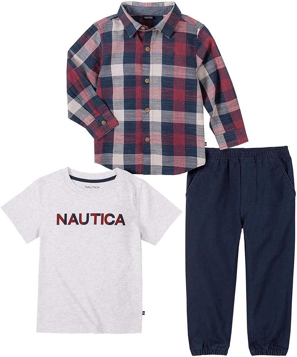 Nautica Boys 2T-4T 3-Piece Plaid Woven Jogger Set