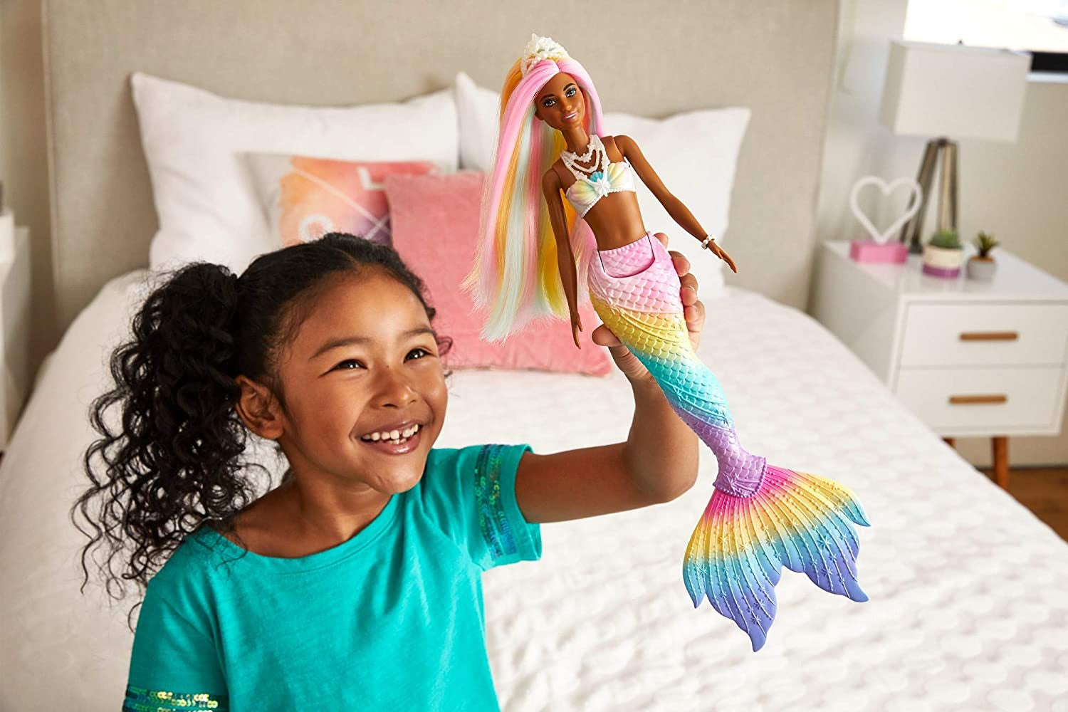 Barbie Dreamtopia Rainbow Magic Mermaid Doll with Rainbow Hair and Water-Activated Color Change Feature