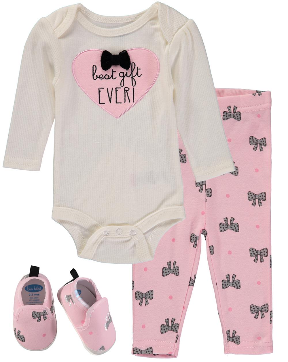 Bon Bebe Girls 0-9 Months Bow Bodysuit Pant Set with Shoes