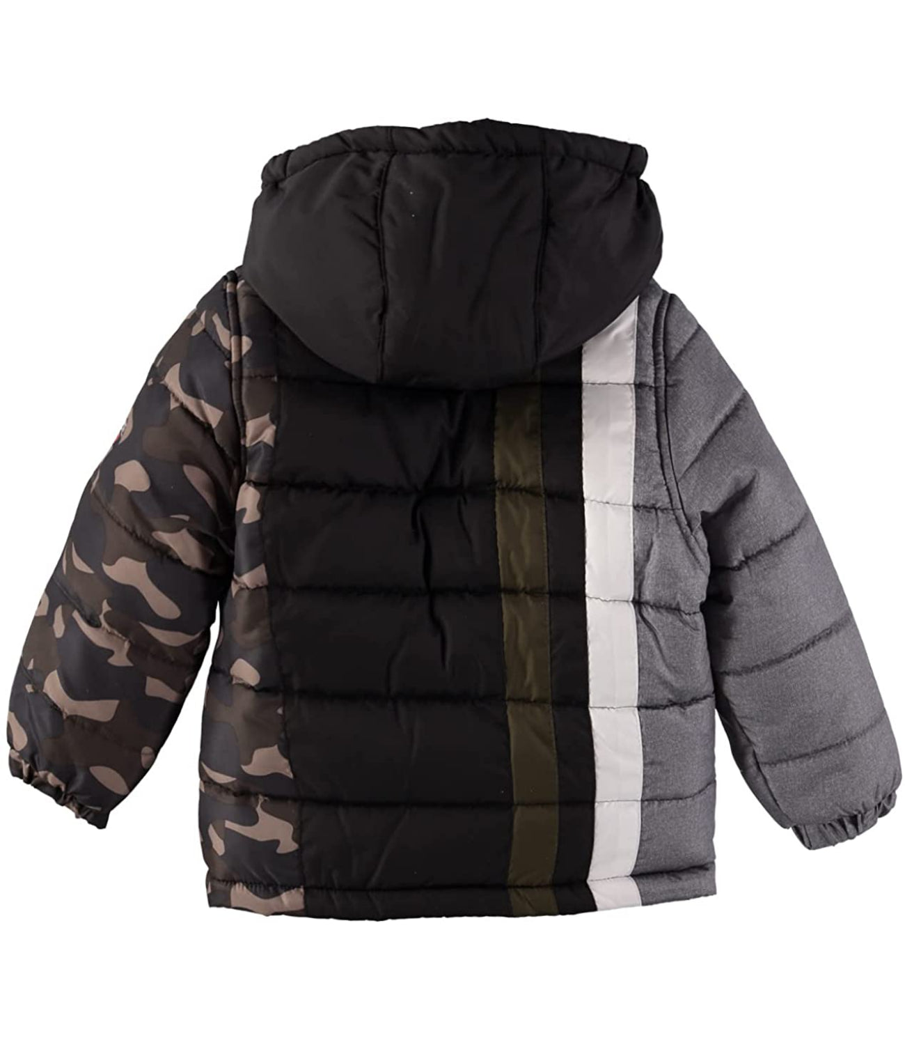 London Fog Boys 4-7 Colorblock Stripe Puffer with Fleece Hat