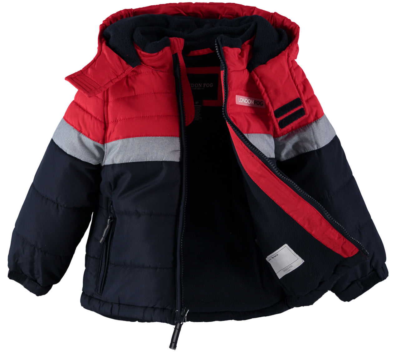 London Fog Boys 2T-4T Colorblock Puffer Jacket with Fleece Hat