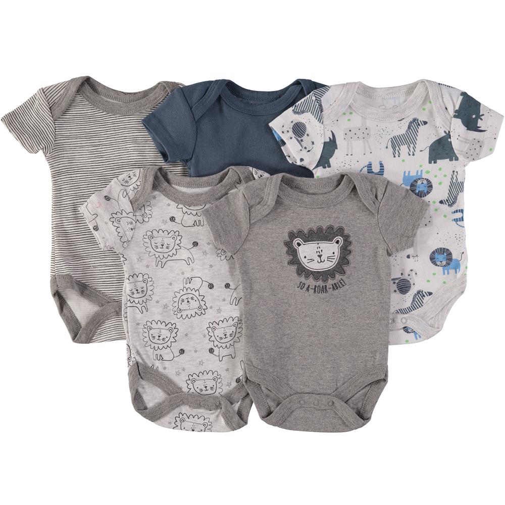 Rene Rofe Baby Boys 0-9 Months Short Sleeve Bodysuit, 5-Pack