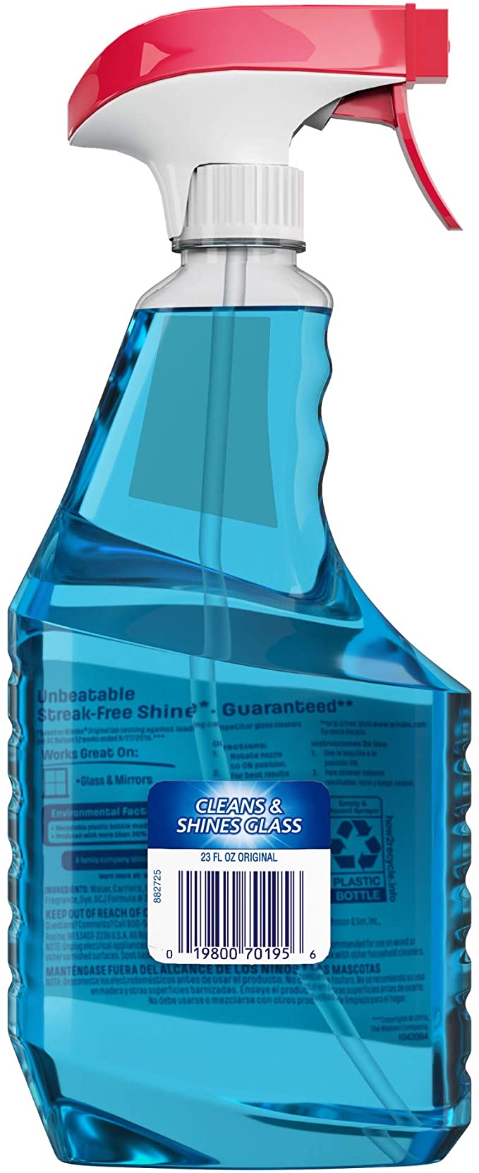 Windex Glass and Window Cleaner Spray Bottle, Bottle Made from 100% Recycled Plastic, Original Blue,