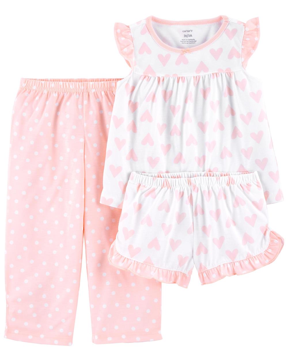 Carters Girls 2T-5T Hearts 3-Piece Pajamas