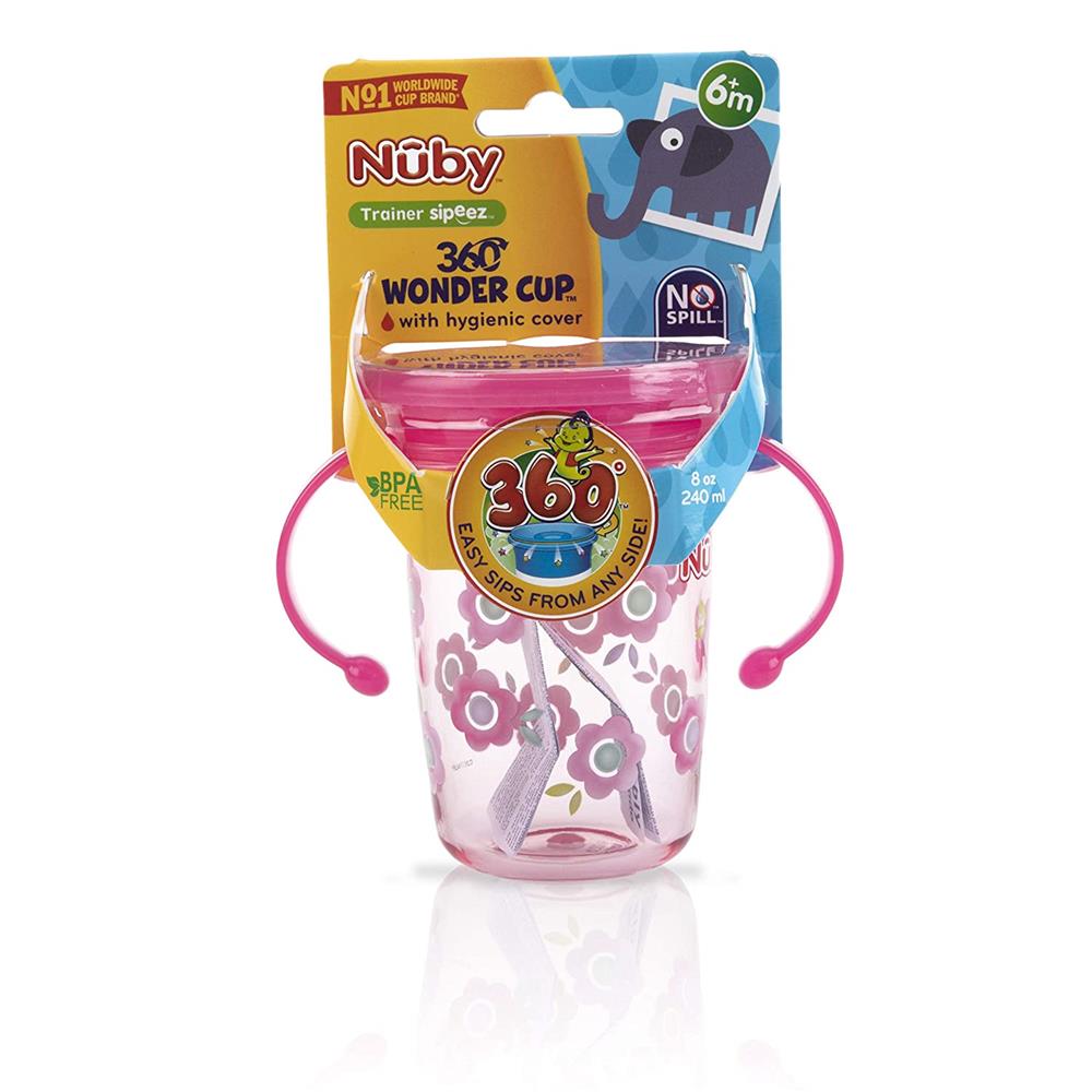 Nuby Tritan No Spill 2 Handle 360 Printed Wonder Cup, 8 oz