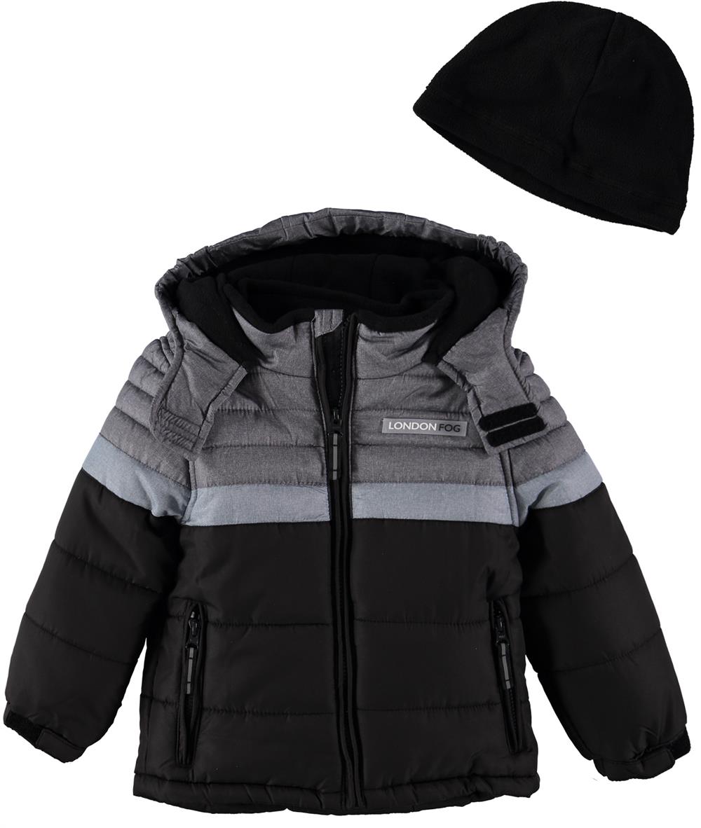 London Fog Boys 2T-4T Colorblock Puffer Jacket with Fleece Hat