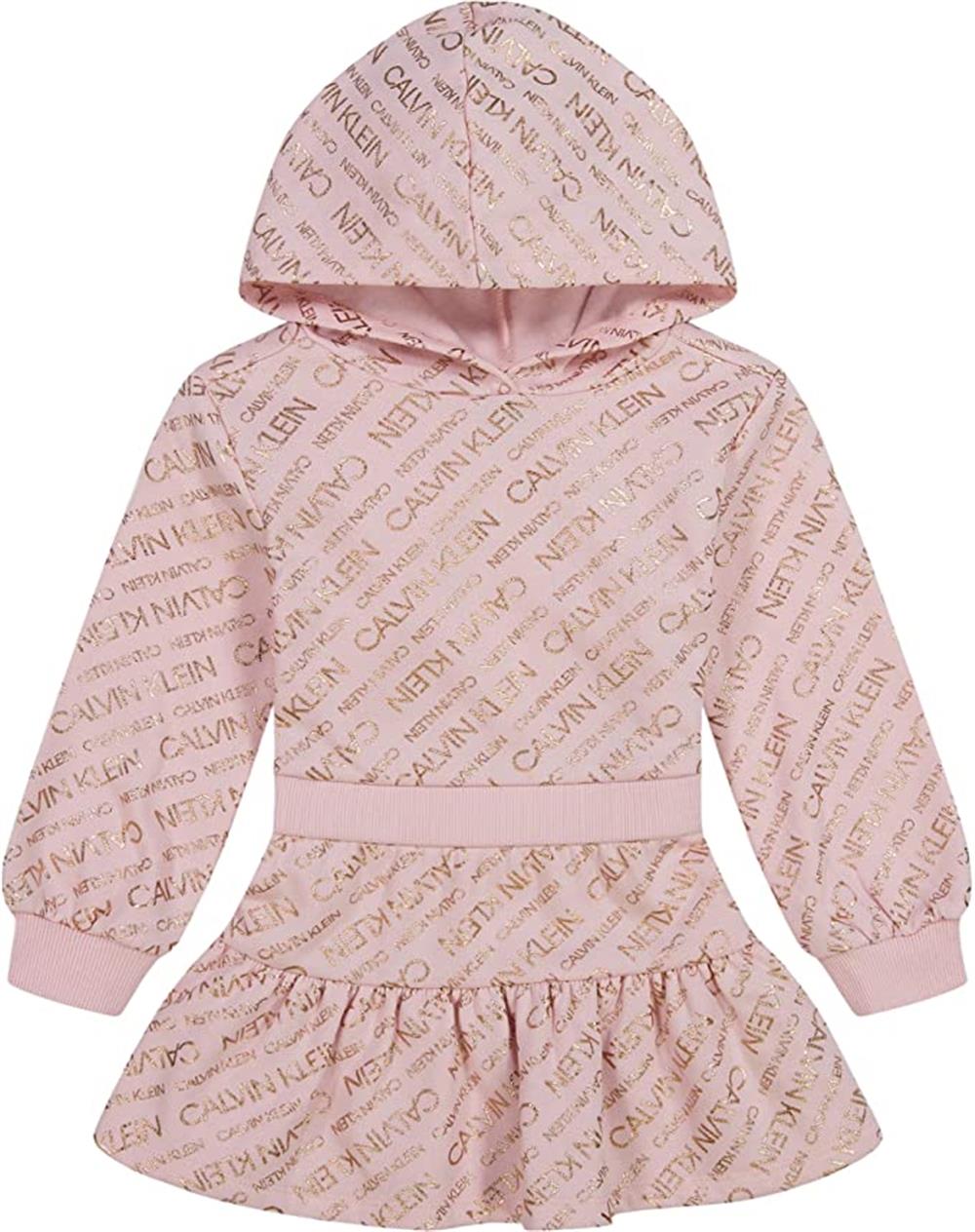 Calvin Klein Girls Foil Logo Knit Hooded Dress with Panty