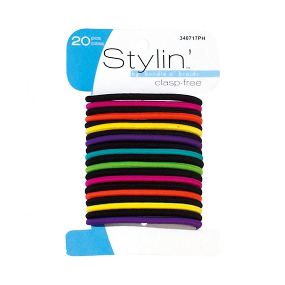 Stylin Girls 20pc Clasp Free Elastics- 10 Brights/ 10 Black