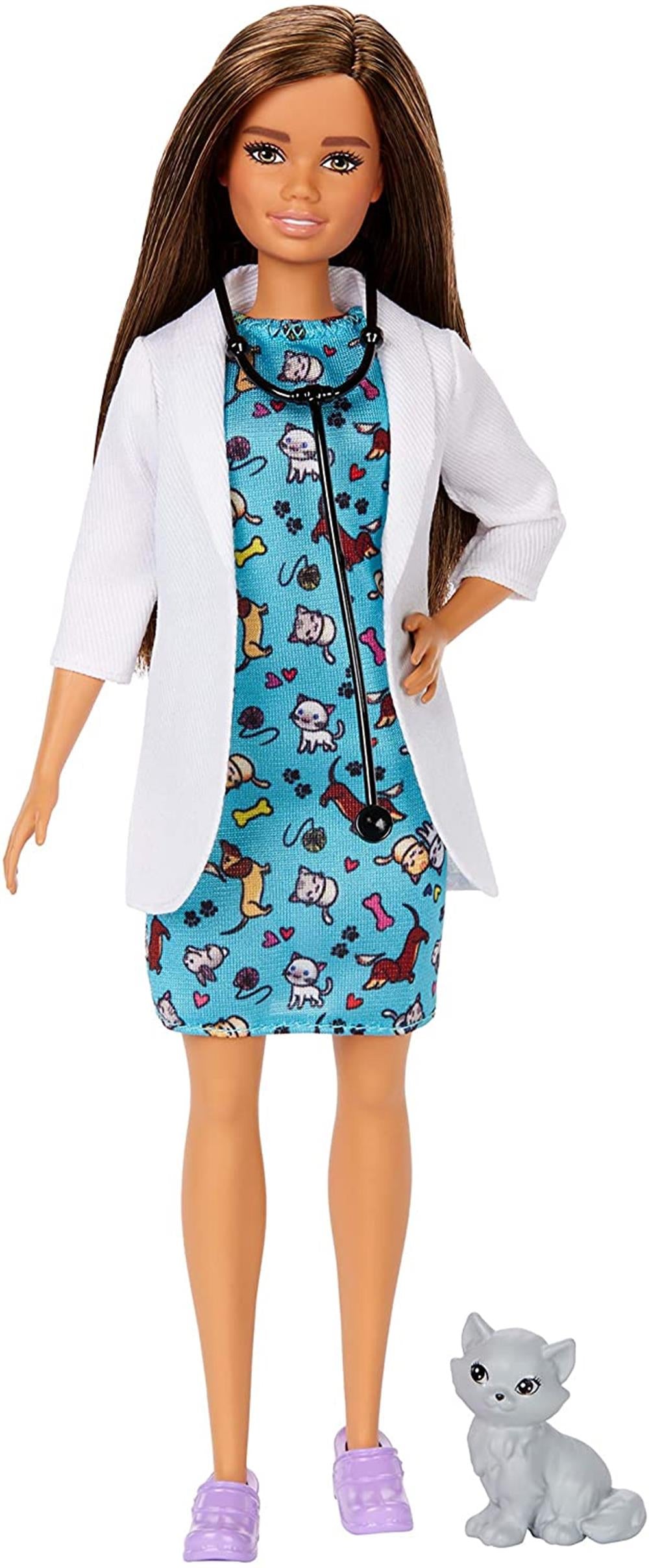 Barbie Pet Vet with Career Pet-Print Dress, Medical Coat, Shoes and Kitty Patient