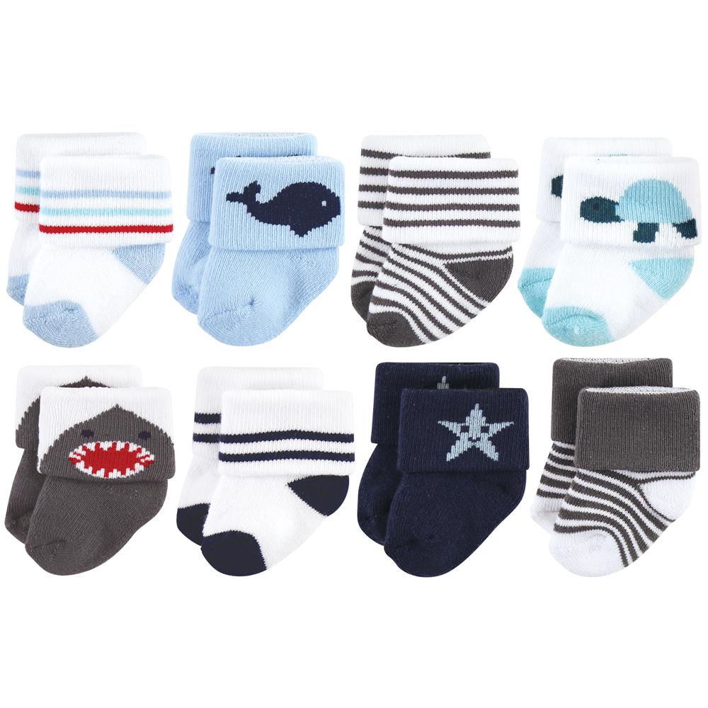 Hudson Baby Newborn Baby Boy 8 Pack Cuff Sock