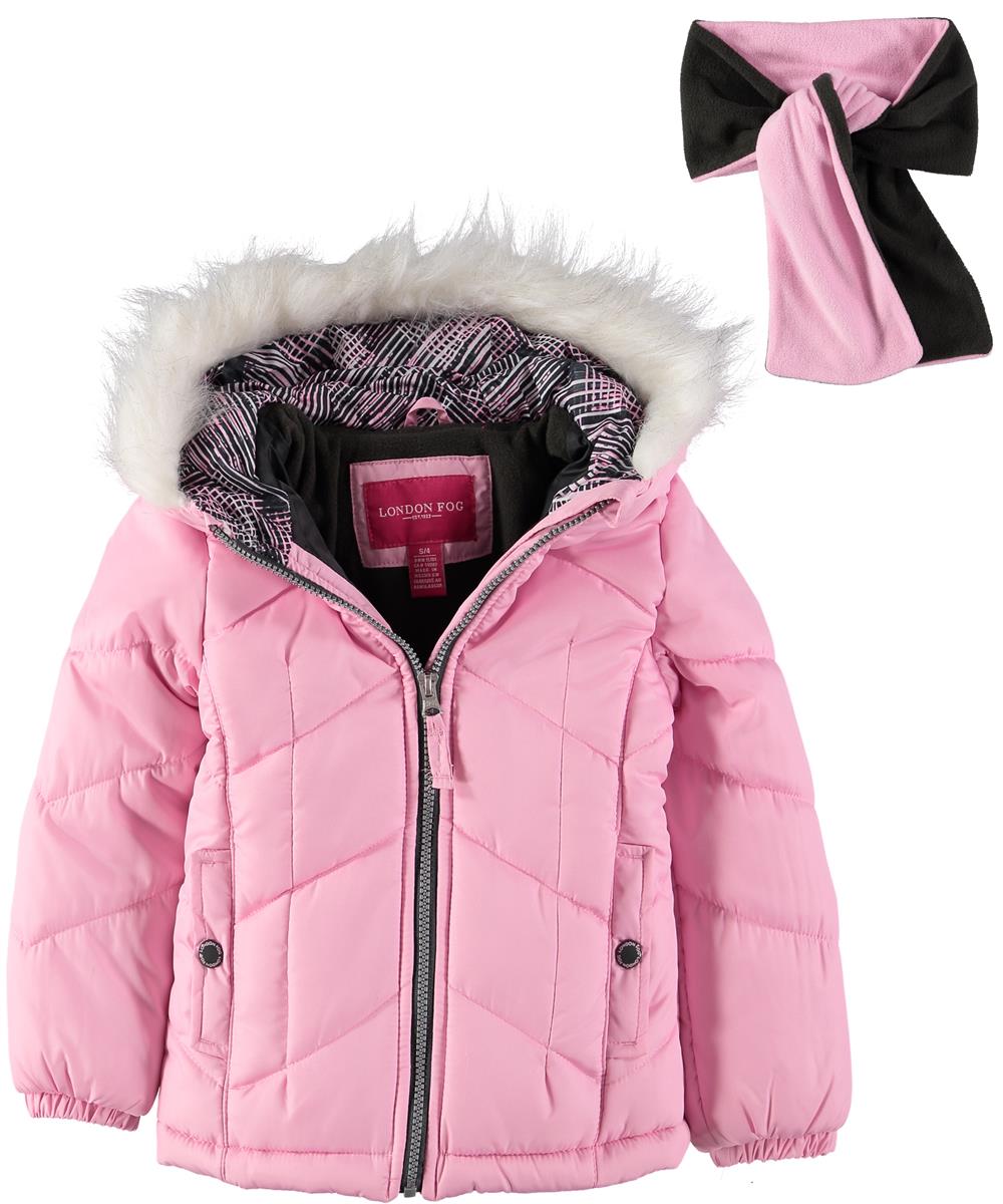 London Fog Girls 7-16 Chevron Bubble Jacket Scarf Set