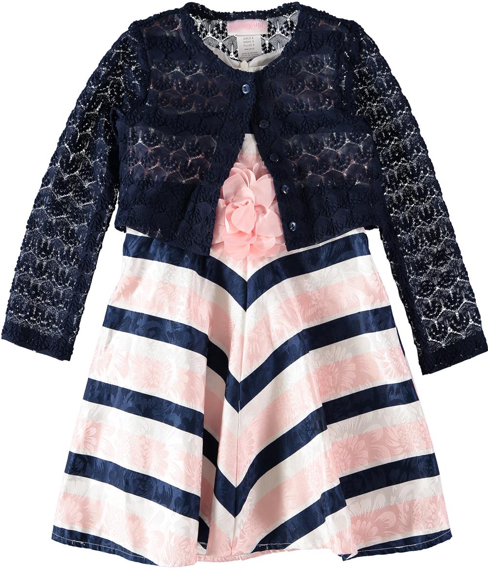 Youngland Girls Stripe Dress with Cardigan